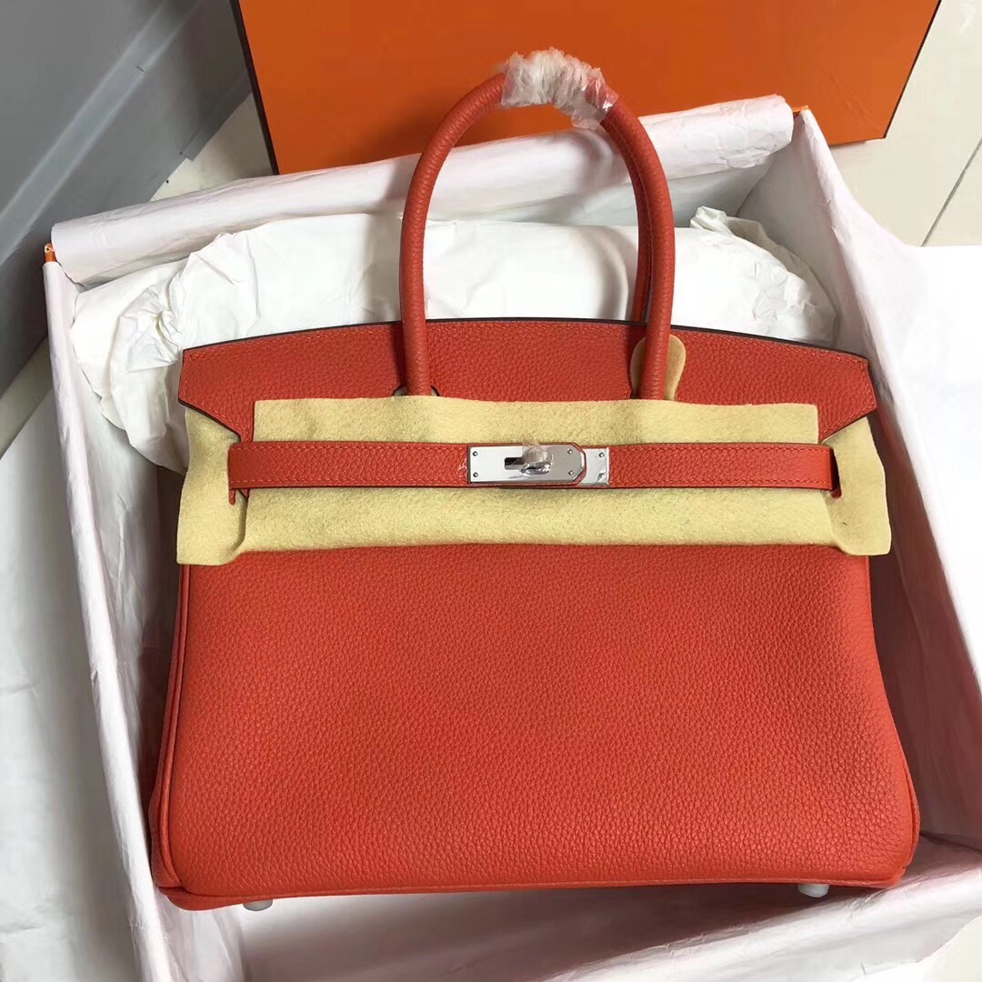 Hermes Birkin 30CM Togo Leather Handbag Feu Orange